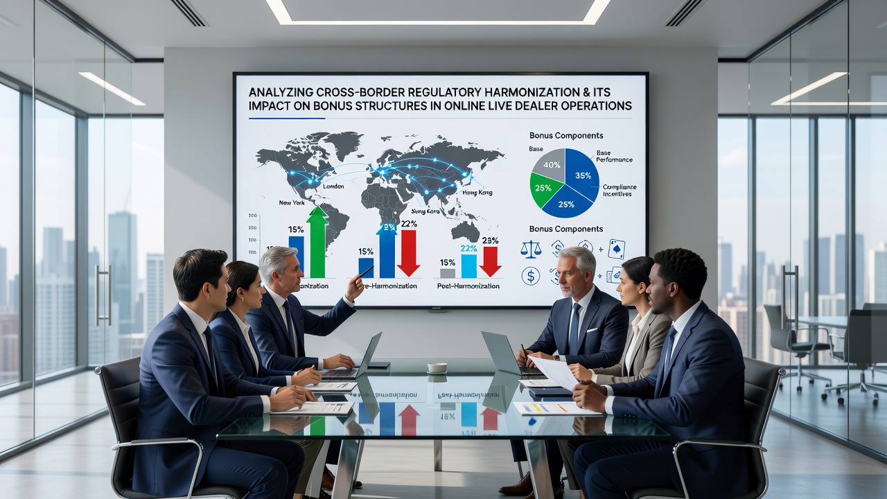 Live dealer studio with regulatory compliance overlays and bonus structure diagrams