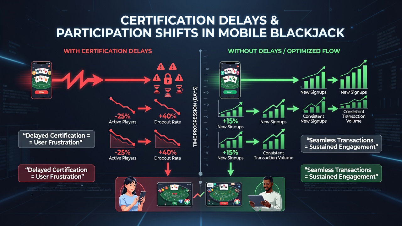 Mobile blackjack players adapting to transaction system delays