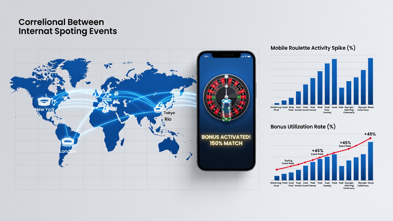 Analytics dashboard displaying mobile roulette session spikes and bonus redemption rates aligned with international sports calendars