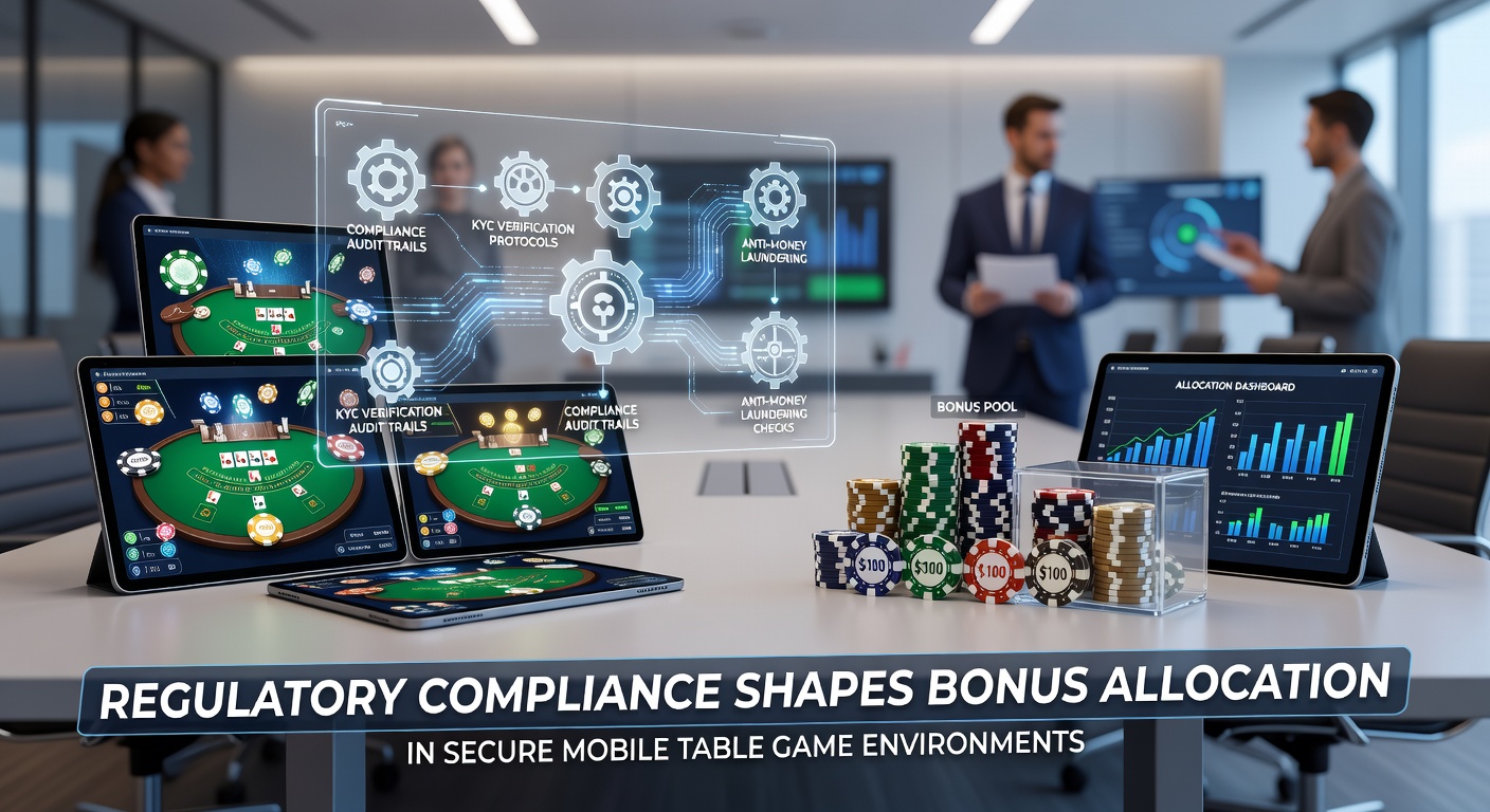 Secure mobile table game interface showing regulatory compliance elements in bonus allocation