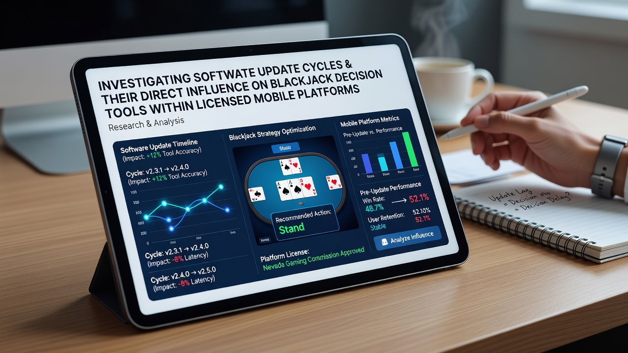 Mobile device displaying blackjack strategy interface during a software update cycle on a licensed gaming app