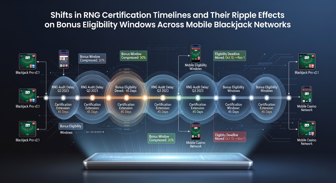 Mobile blackjack interface showing RNG certification status indicators and bonus eligibility timers on a smartphone screen