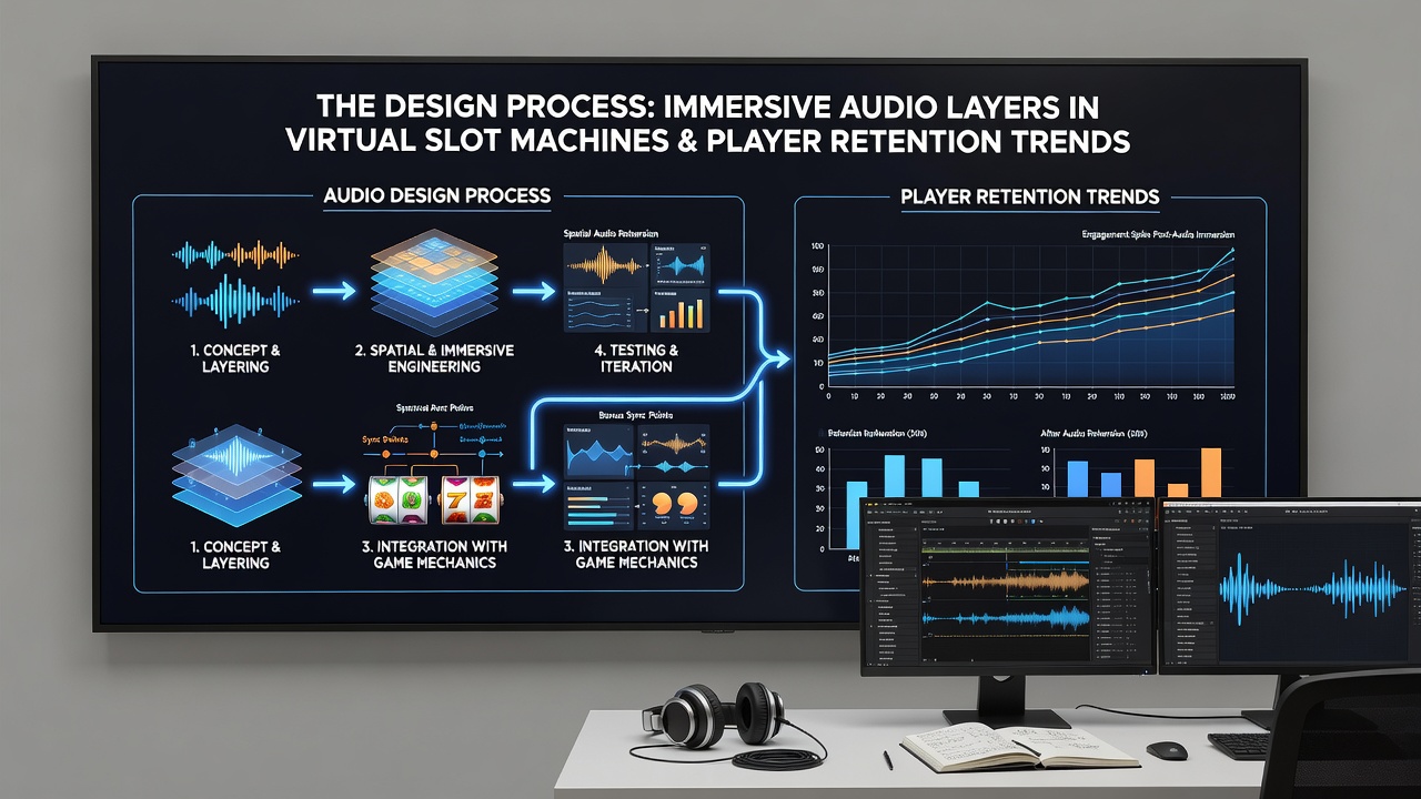 Data analysts reviewing player retention metrics tied to audio engagement in slot machine software